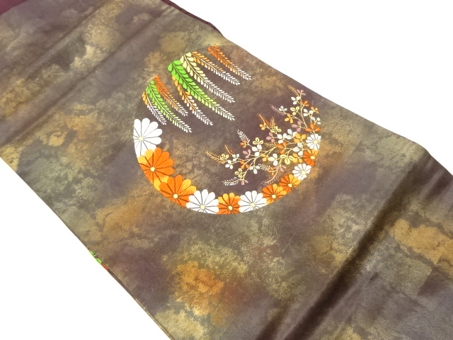 JAPANESE KIMONO / VINTAGE NAGOYA OBI / WOVEN KIKU & LILAC